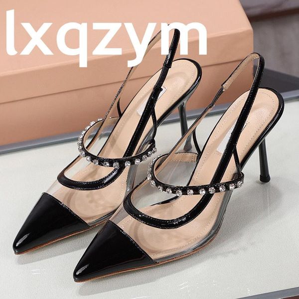 

sandals clear pvc transparent crystal shoes ladies goblet heels rhinestone high heel summer brand party woman, Black