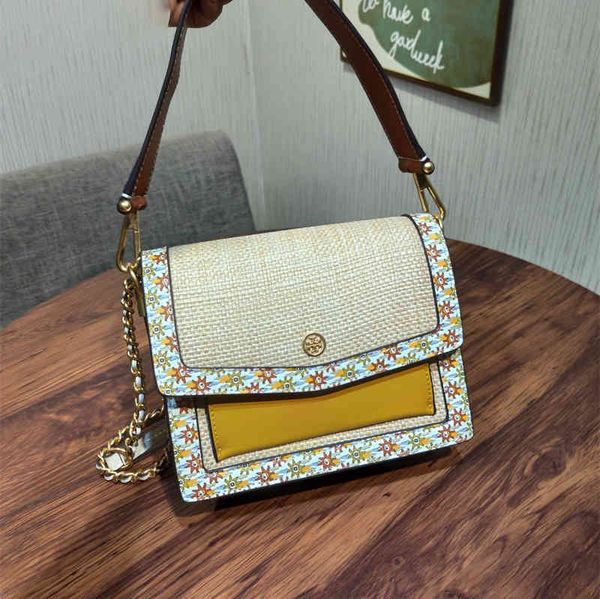 

tb new printed organ grass woven spell hand single shoulder messenger bag leather women's