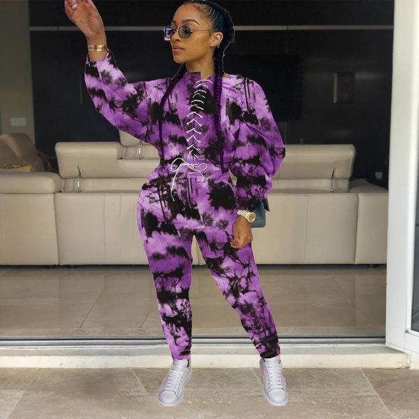 

women's 2-piece sportswear, name tie dye, bandage, trousers, elastic suit, new series 2021 kqnn, Gray