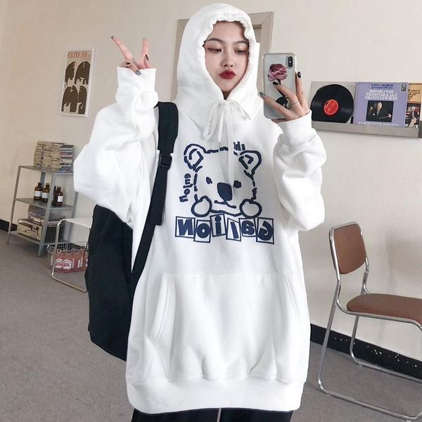

women's hoodies & sweatshirts 2021 harajuku oversized sweatshirt bear chic cute hooded female autumn winter kawaii plus velvet korean i, Black