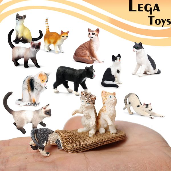 Estatuetas de gato realistas playset crianças gato educacional modelo figuras brinquedos conjunto, bolo topper Natal aniversário coleção presente C0220