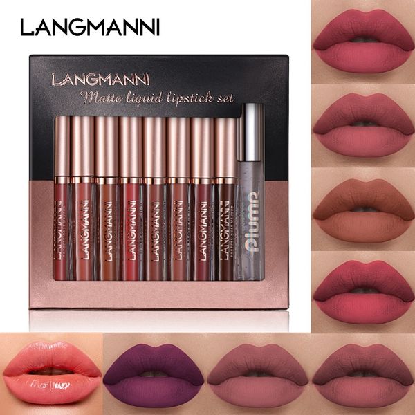 

langmanni lip gloss lipstick set 8 colors lightweight matte long lasting waterproof nourish plumper moisturizing oil professional lips makeu