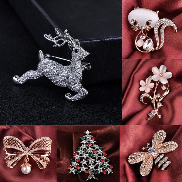 

pins, brooches golden pearl bow brooch bee deer christmas tree rhinestone collar dress pins for women wedding party casual gifts, Gray