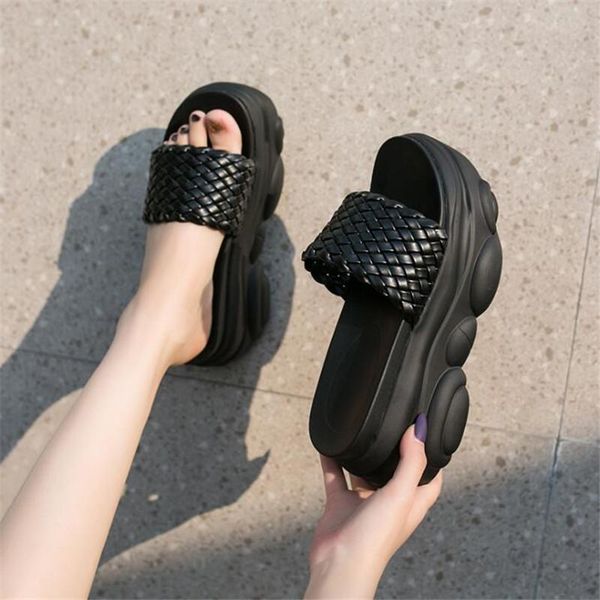 

high heels ladies slippers 2021 summer women casual wedges platform shoes fashion open toe height increasing woman beach slipper, Black
