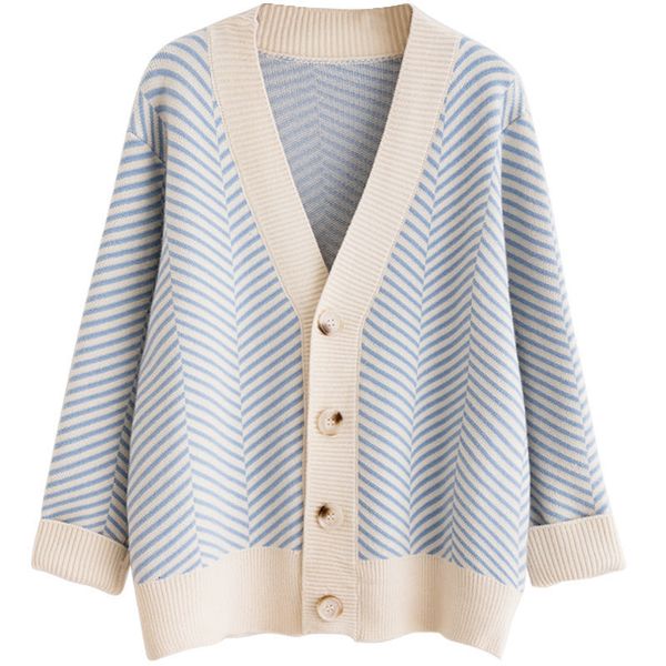 

women's sweaters female striped sweater with v-cleavage, long sleeve cardigan suit for autumn and spring v78k, White;black