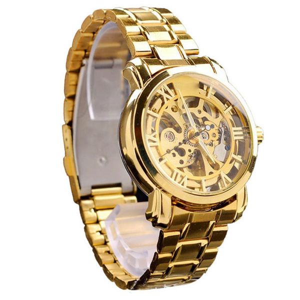 

wristwatches waterproof mens automatic mechanical watches luxury self-winding hollow watch stainless steel skeleton wrist relogio, Slivery;brown