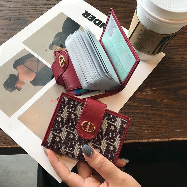 

wallet card bag female exquisite high-grade small ultra-thin large capacity multi slot 2021 simple net red anti degaussing fashion, Red;black