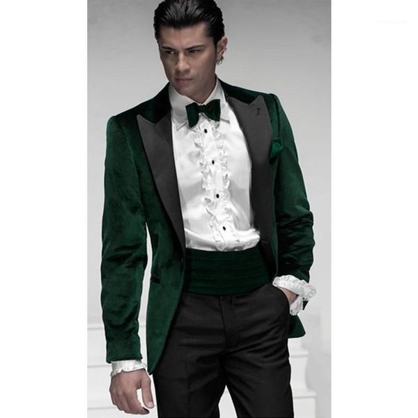 

dark green velvet 2 pieces slim fit mens suits groomsmen tuxedos prom velour men suit wedding groom man (jacket+pants) men's & blazers, White;black