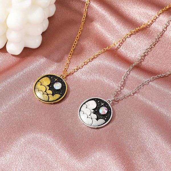 

pendant necklaces creative colored night sky necklace art jewelry retro moon cloud year-old collarbone chain girl gift, Silver