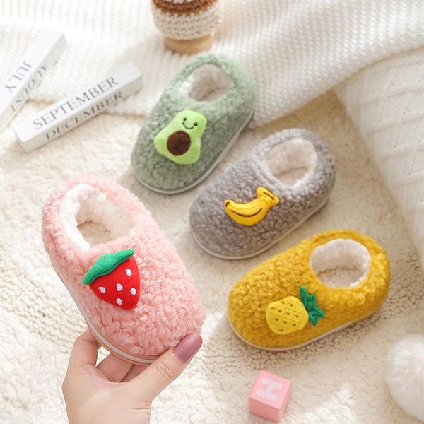 

slipper children' cotton slippers boys winter anti-slip bag with 1-3 year old girls indoor home cute cartoon baby fruit shoes 2021, Black;grey