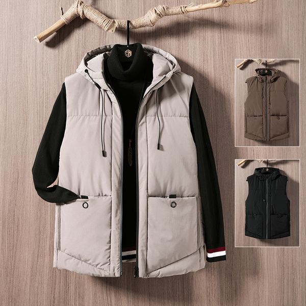 

autumn and winter 2021 new men's korean slim fashion casual shoulder hooded down cotton vest, Black;white
