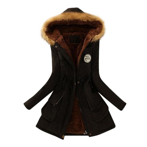 

women's jackets women womens warm long coat faux fur collar hooded jacket slim winter outwear coats #yb40, Black;brown