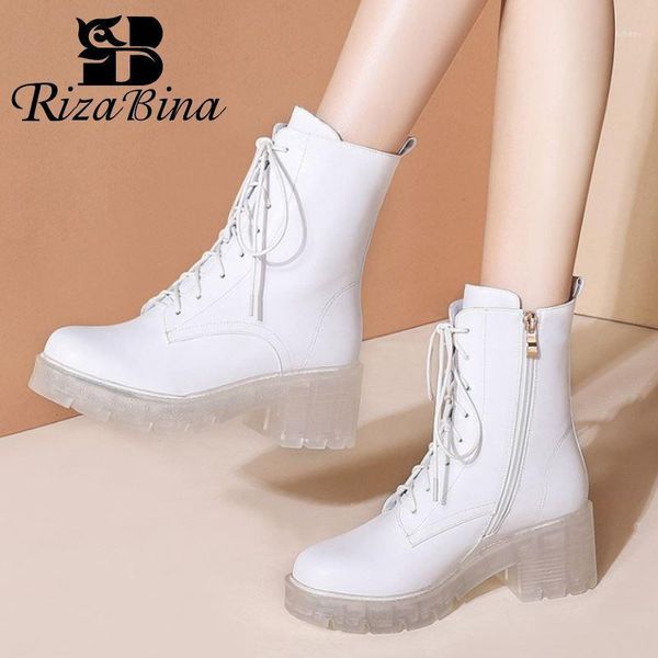 

boots rizabina women ankle genuine leather thick bottom zipper woman shoes winter autumn footwear size 34-401, Black