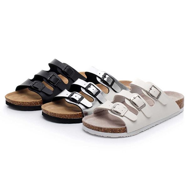 

elling new summer buckle soft cork slippers flat sandals for women 2022 casual mixed color beach slides flip flops men punk shoes designer c, Black