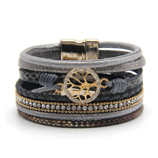 

charm bracelets tree of life pearl leather for women fashion ladies bohemian multilayer wide wrap bracelet female jewelry gifts, Golden;silver