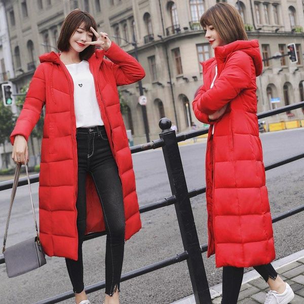 

new winter jacket female women coat solid color slim long winter women jacket windproof hooded parkas plus size m-5xl, Black