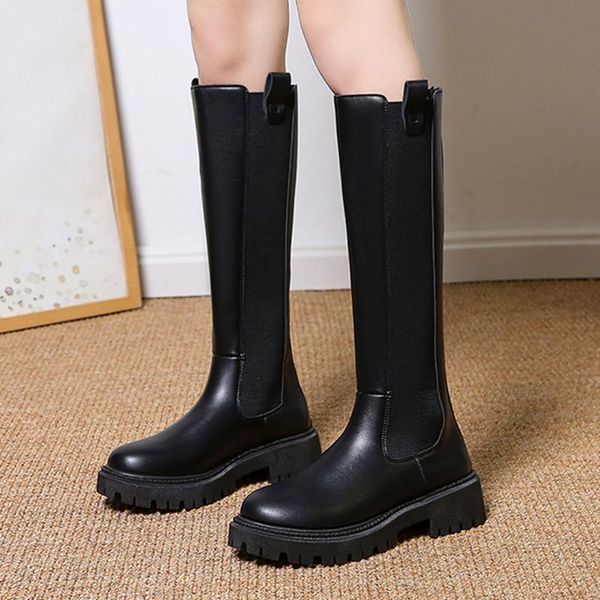 

boots 2021 pu leather knee high women quality comfort black platform autumn winter warm long