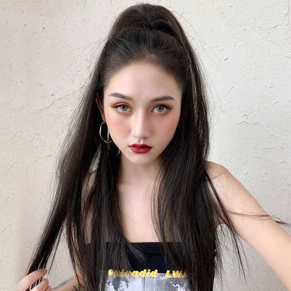 

tail wig women's straight hair mini gripper medium long super light natural ffy invisible net red high tail, Black