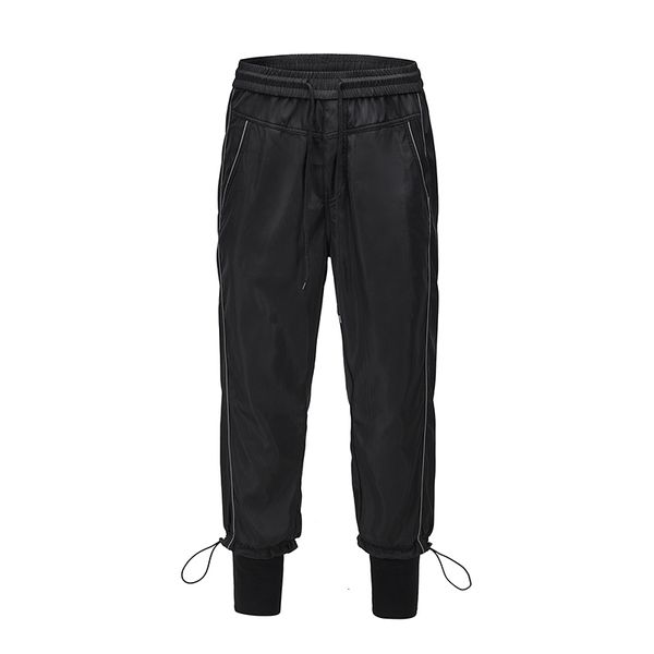 

2021 new harajuku cintura elstica luminoso bluso casuais dos homens de alta rua reflexivo calas pista slida folgado solto p62o, Black