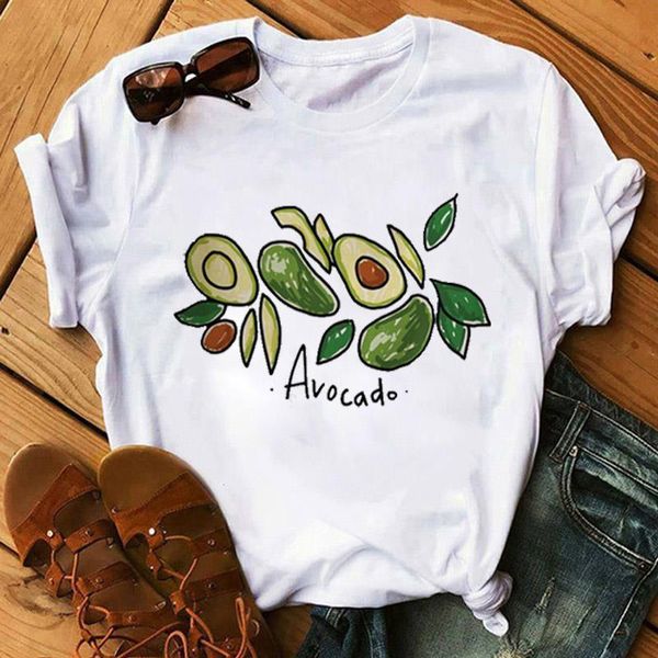 

cartoon avocado vegan short sleeve cute t-shirt womens small fresh casual t shirt harajuku ullzang tshirt fashion tee female, White