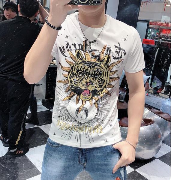 

2021 new fashion slim fit man tshirt diamond design tees eob7, White;black