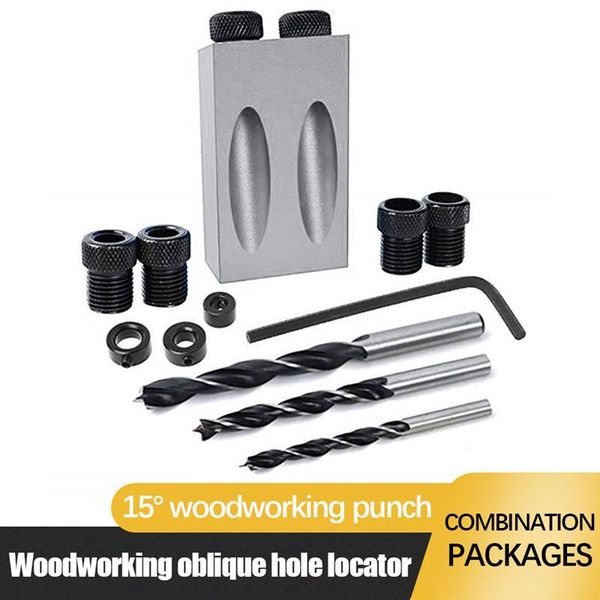 

professional hand tool sets 3/14/28/34pcs woodworking oblique hole locator set drill bits pocket jig kit 15 degree angle guide puncher diy t