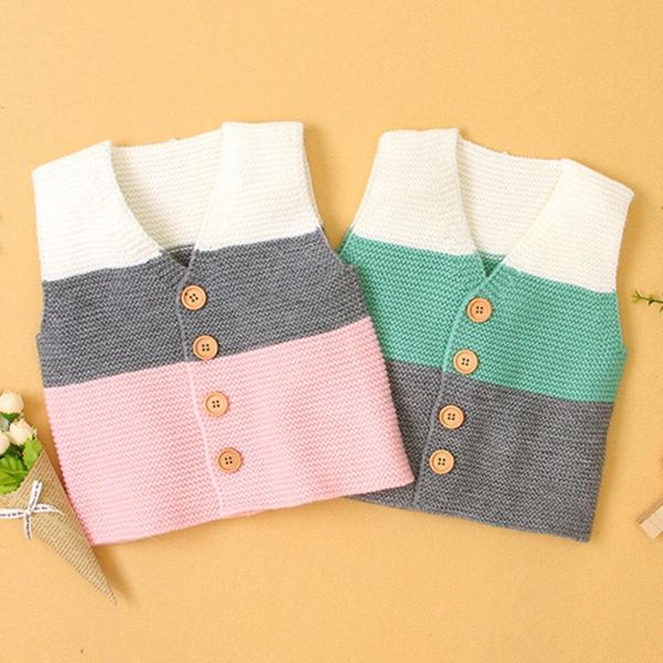 

pullover boys girls knitted striped vest cardigan sweater sleeveless, Blue