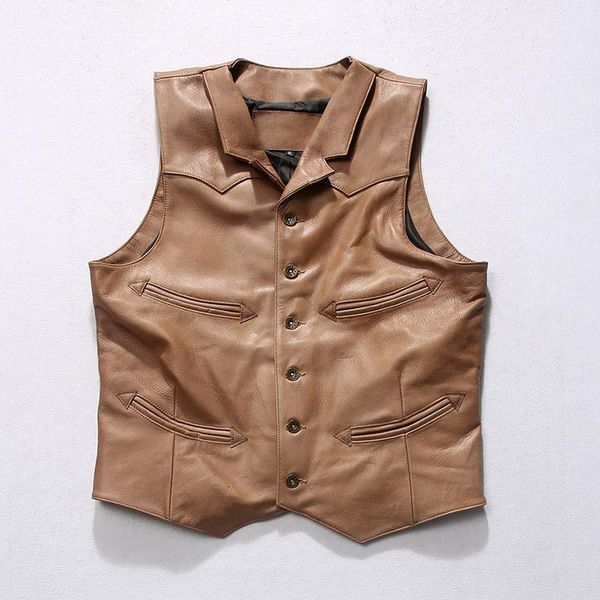 

men's vests genuine leather vest large size vintage motorcycle biker sleeveless brown jacket brand casual warm sheep, Black;white