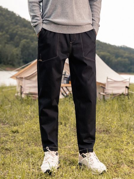 

men slant pocket stitching pants 29w5#, Black