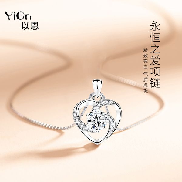 

peach diamond 925 silver women's heart pendant necklace valentine's day gift
