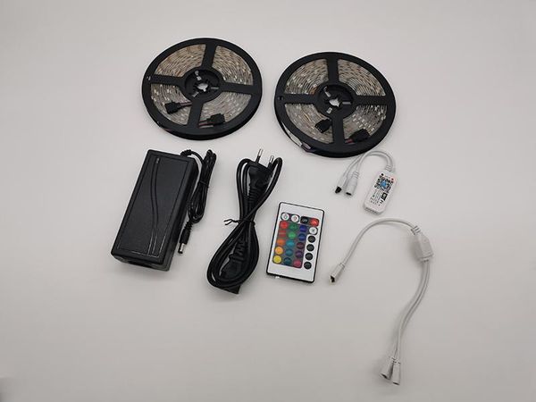 

12v 10m 300leds rgb led strip+12v 5a adapter+ 24key wifi led remote controller