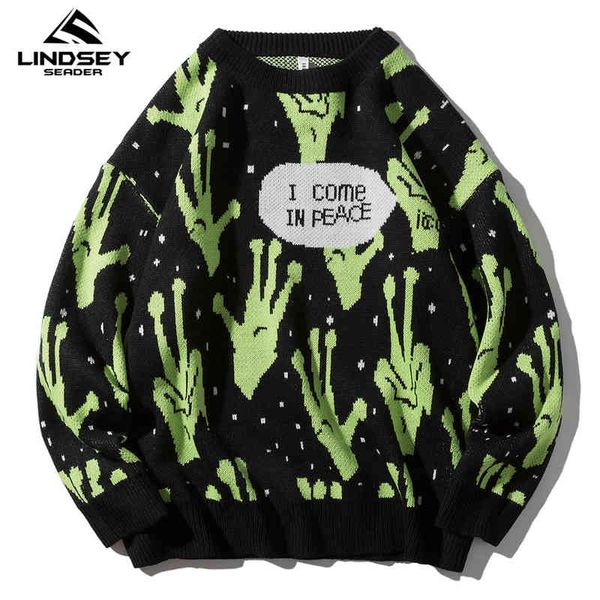 

lindsey seader sweater jumpers knitted harajuku alien hip hop streetwear men knitwear clothing pullover oversize sweaters, Black