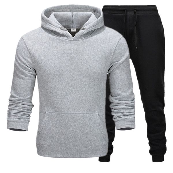 

2022 men women tracksuits hoodies casual solid color thick pullover and long pant 2-piece set man autumn fleece jogger sports suit, Gray