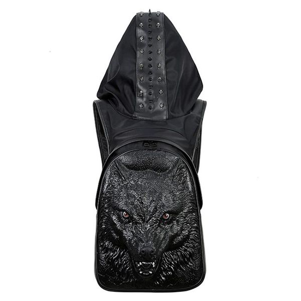 

backpack fashion men women waterproof thicken leather rivets 3d backpacks with hood cap apparel bag cross teenager schoolbag