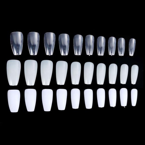 

false nails 3 boxes beauty tools acrylic clear/white/natural ballerina coffin fake uv gel manicure nail tips, Red;gold