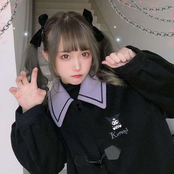 

women's trench coats estilo universitÃ¡rio japonÃªs gola de marinheiro marinha casaco suor sanrioed meninas outono inverno longo jaqueta, Tan;black