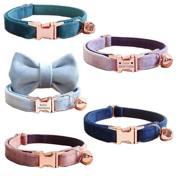 

cat collars & leads velvet collar personalized customized id tag kitten bell cats necklace puppy chihuahua yorshire adjustable