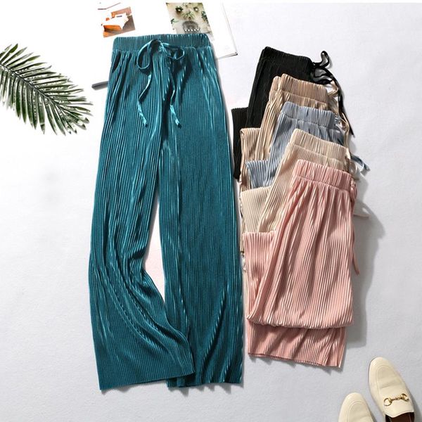 

women's pants & capris dasswei summer wide leg for women casual elastic high waist 2021 fashion loose long pleated pant trousers femme, Black;white