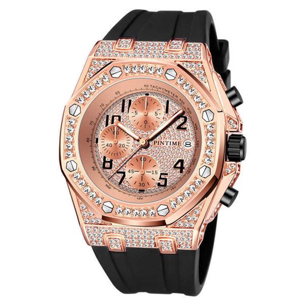 Rose Gold Herren Uhren Top Brand Luxus Chronograph Uhr Männer Diamant Militär Sport Armbanduhr Männliche Uhr Hip Hop Reloj Hombre x0625