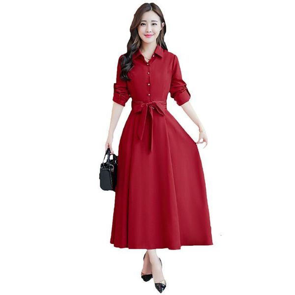 

elegant female from line to 2021 vintage lean solid color dress with long sleeve belt belts d65 ladq, Black;gray