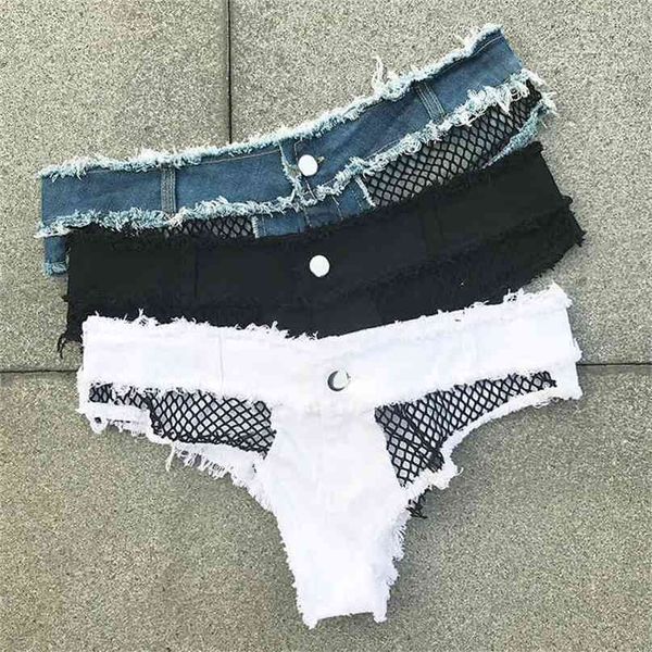Micro Bikini Mini Short Sexy Club Beach Denim S Weiß Sommer Femme Niedrige Taille Tanga Jeans für Frauen Hollow Out 210722