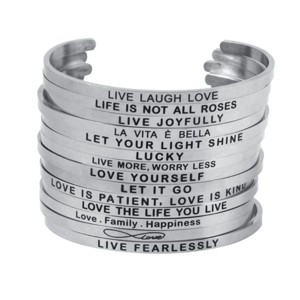 

bangle 2021 stainless steel 4mm bracelet lettering ''l'' start positive inspirational mantra bangles women's gift, Black