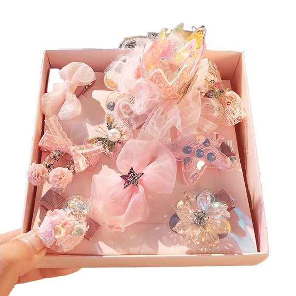 

hair accessories children's ornament gift box set girl cartoon headdress butterfly flower hairpin holiday birthday, Slivery;white