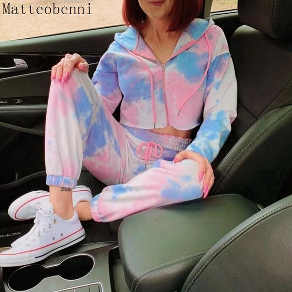 

2021 new tie dye two piece set lounge wear women casual outfits autumn street zipper hoodies and pants jogger suits 2pcs tracksuit 3tl3, Gray