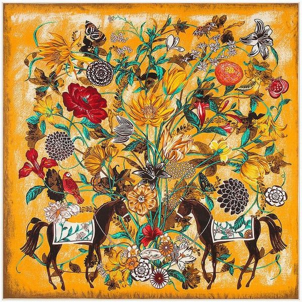 

scarves women silk scarf hijab scarfs floral print neck female 130*130cm square shawls and wraps spring summer bandana, Blue;gray