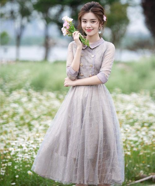 

casual dresses purple women dress 2021 summer women's vacation all-match solid big swing slim female a line, Black;gray