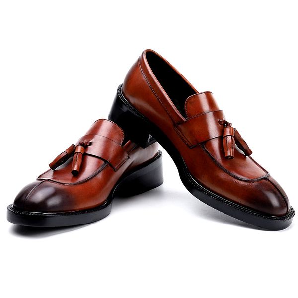 

british style thick heel mens oxfords genuine leather handmade wedding dress shoes male office shoe size 38-45, Black