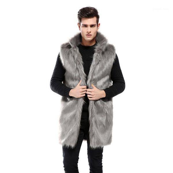 

men's fur & faux 2021 winter fashion men coat slim fit leather jacket,casual sleeveless vest long overcoat section size xxxl, Black