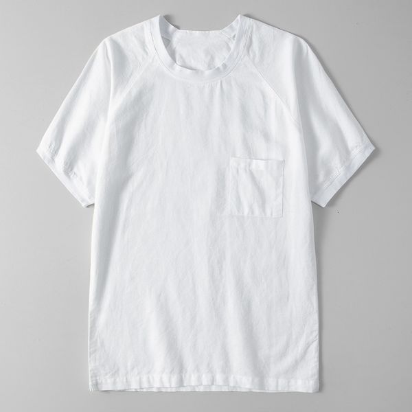 

2021 new summer casual short-sleeved t-shirt mens round neck cotton and linen loose solid t shirt for men white tshirt male camiseta v95n