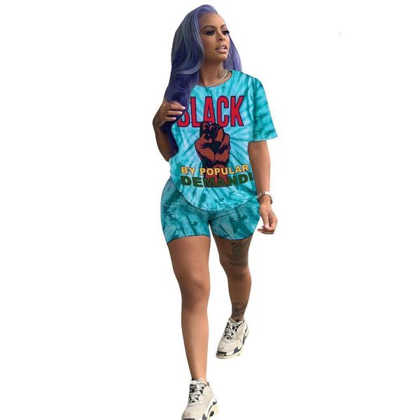 

tie dye set tracksuit women 2 piece set women clothes funny pattern print short sleeve t- shirt biker shorts ensemble femme, Gray